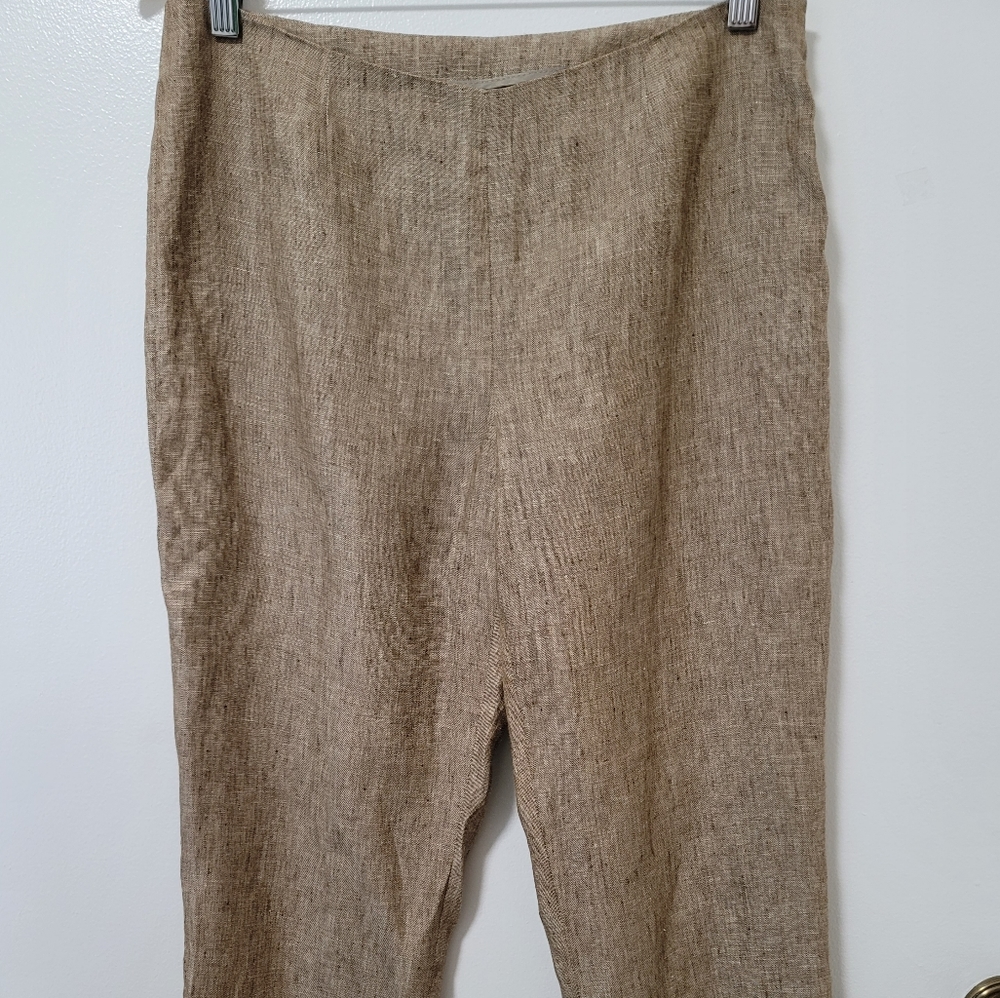 Peace Of Cloth Panticular Womens Tan Linen Tapered Cropped Ankle Pants Size 4